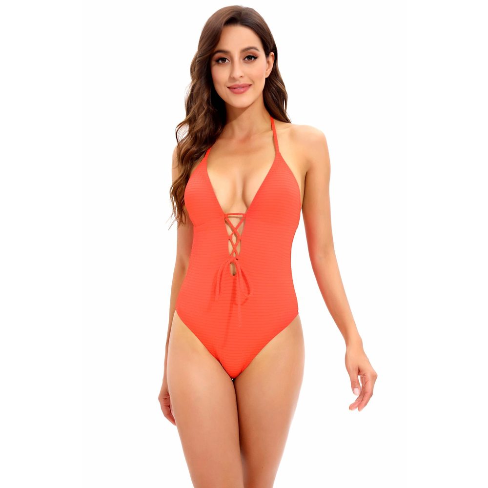 Lucky Golden Wave One Piece Swimsuit-Lace Front Tie Swimsuit Fiesta M